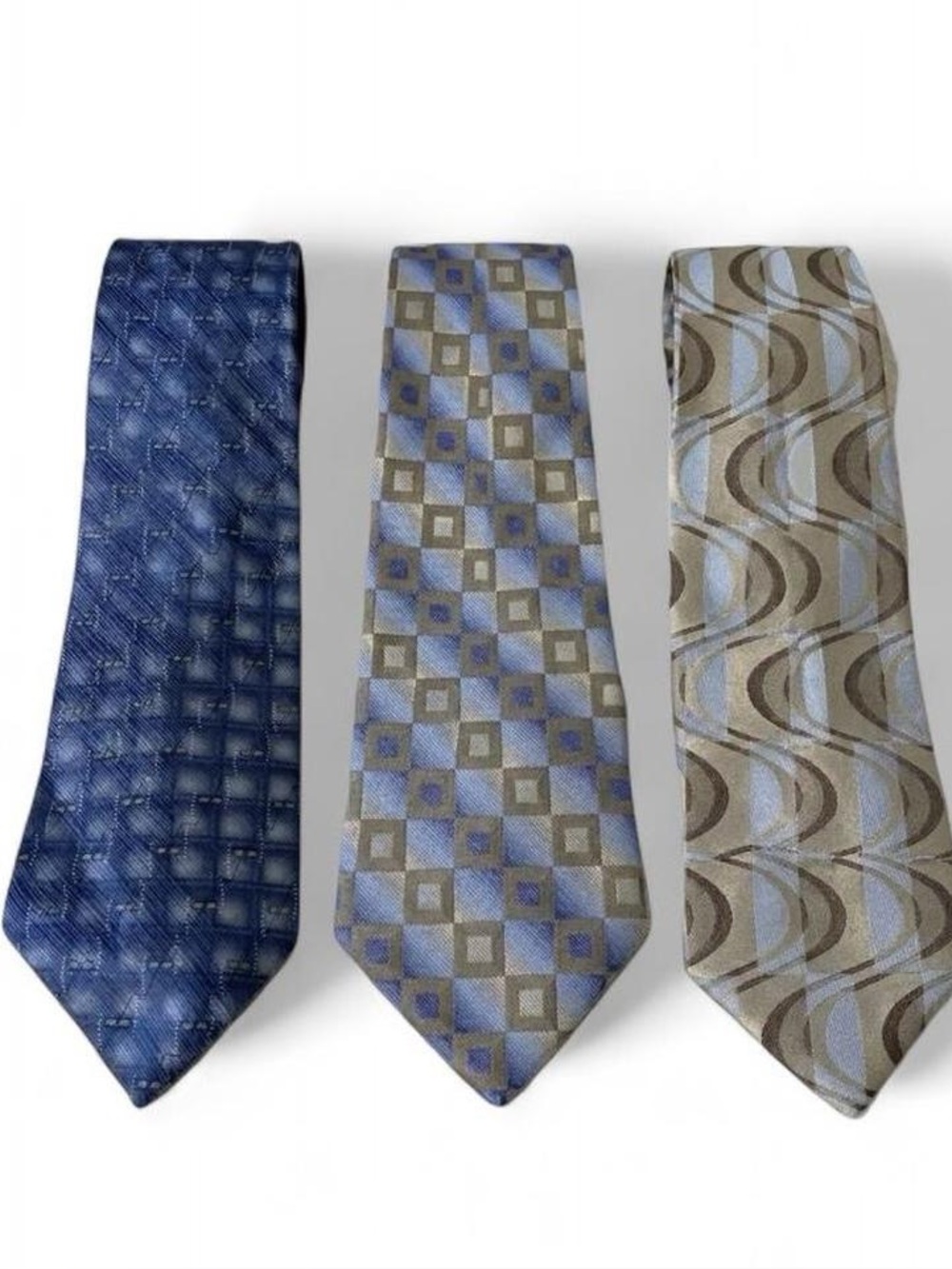 Arrow Men's Tie Set - Blue & Gray Patterned Silk Trio